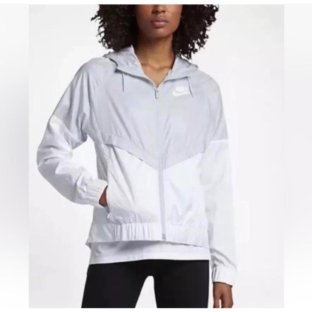 Nike Windrunner Women's Grey White Full Zip Hooded Windbreaker Jacket Small